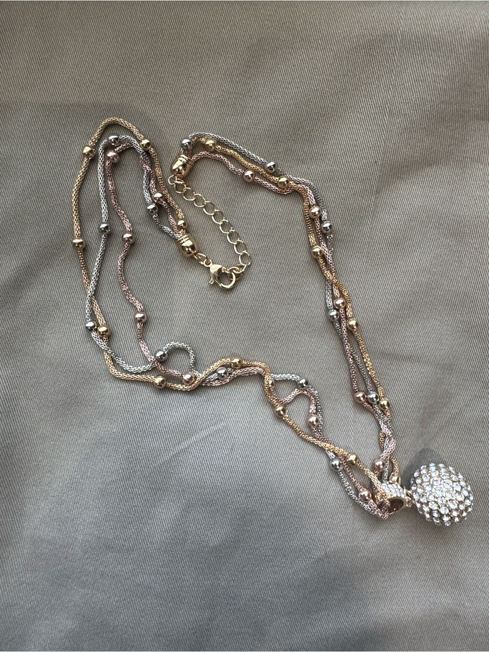 Pandora Tri-Color Layered Necklace with Pave Ball Pendant - Picture 6 of 16
